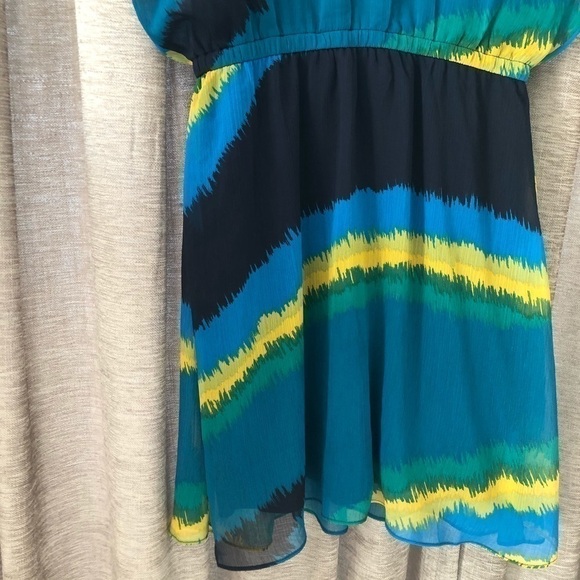 Express Blue & Green Water Color Stripe Mini Dress - Picture 4 of 11
